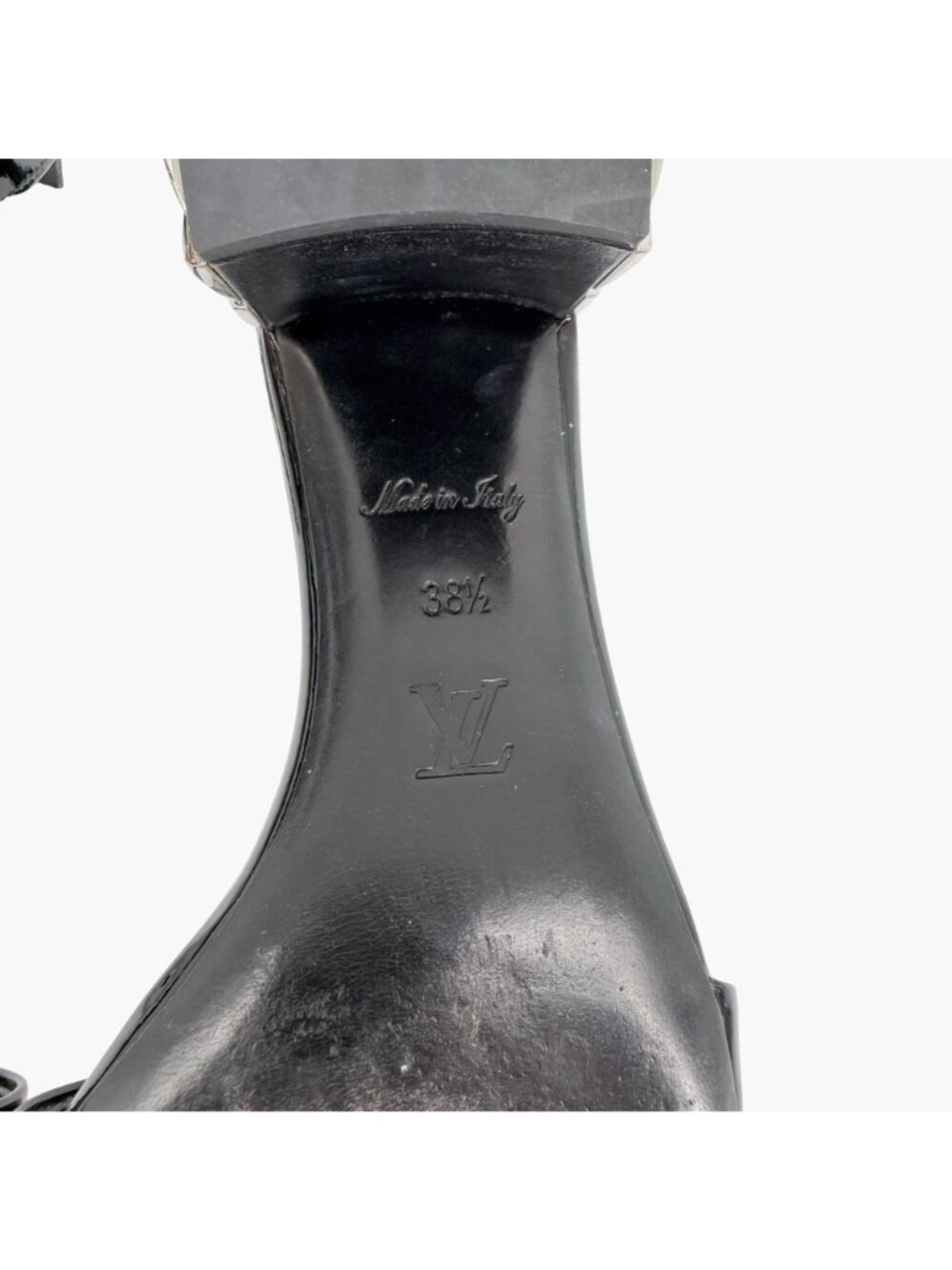 Louis Vuitton Silver Light LV Block Heel Sandals Black Patent Size 38.5 US 8.5 - Picture 13 of 15